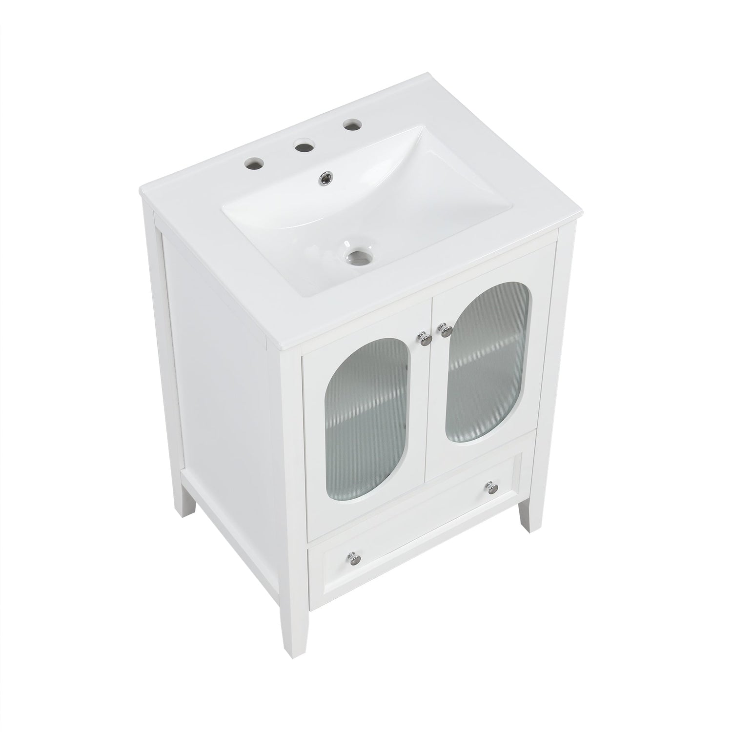 24" Bathroom Vanity with Sink, Bathroom Vanity Cabinet with One Drawer and Doors, Adjustable Shelf, Solid Wood and MDF, White