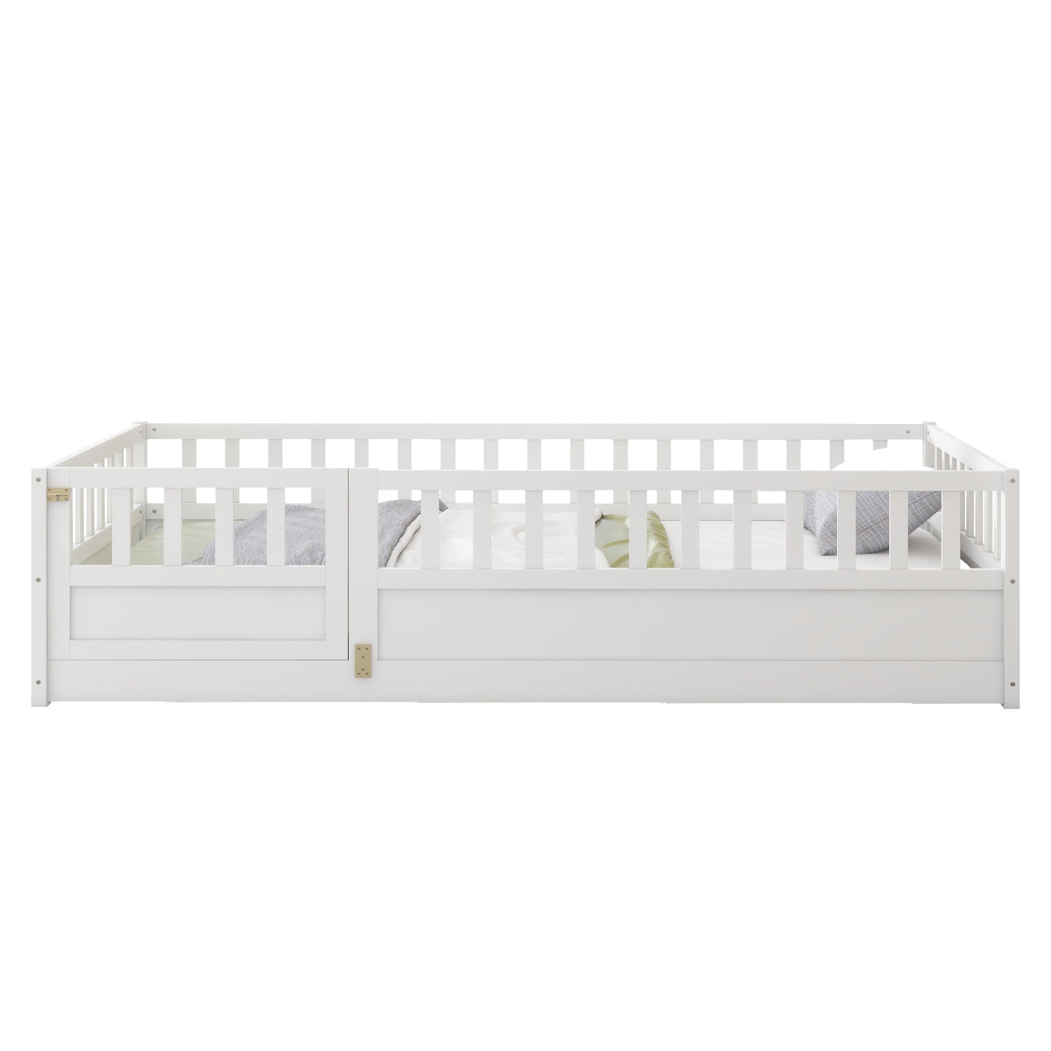 Double bed floor standing bed with ultra-high safety barrier, children&