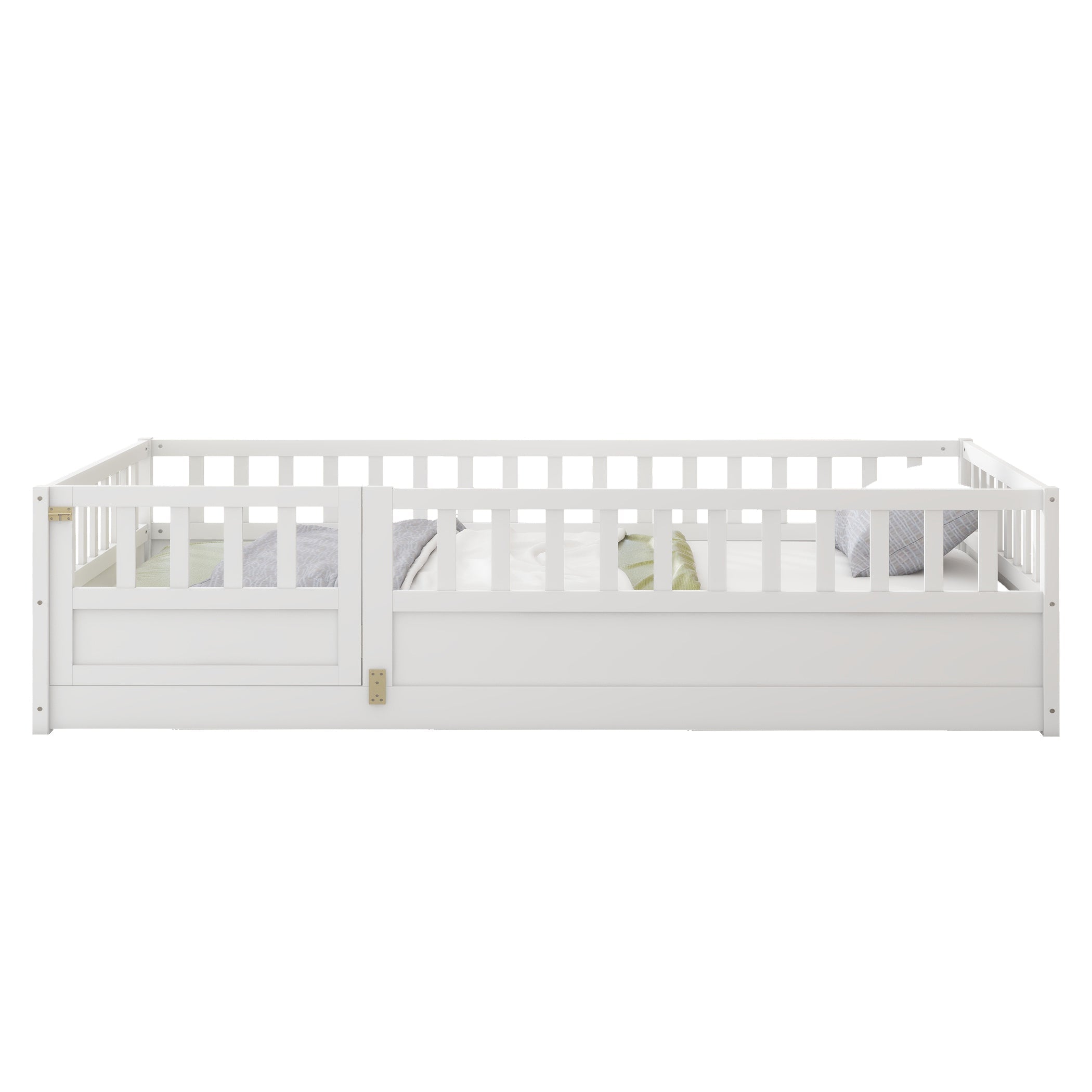 Double bed floor standing bed with ultra-high safety barrier, children&