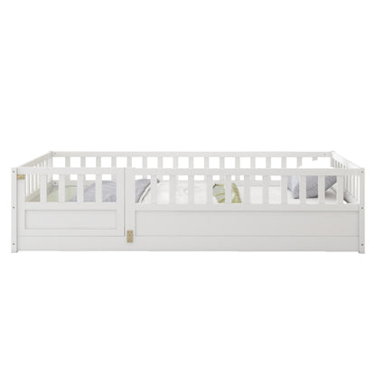 Double bed floor standing bed with ultra-high safety barrier, children&