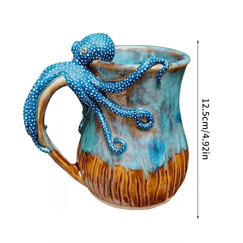 Handmade Deep Blue Octopus Mug. For Hot &amp; Cold Drinks