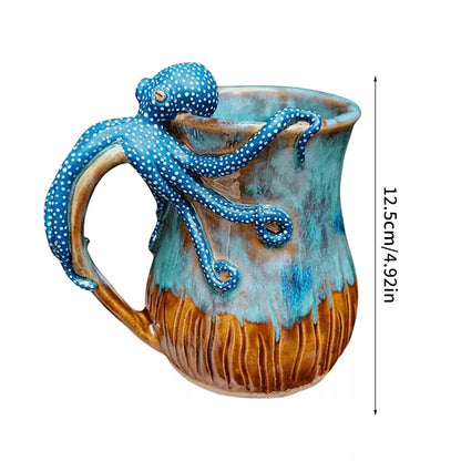 Handmade Deep Blue Octopus Mug. For Hot &amp; Cold Drinks