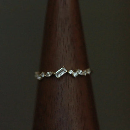 925 Sterling Silver Geometric Rectangle Clear Zircon Rings for Women Minimalist Exquisite Temperament Finger Ring