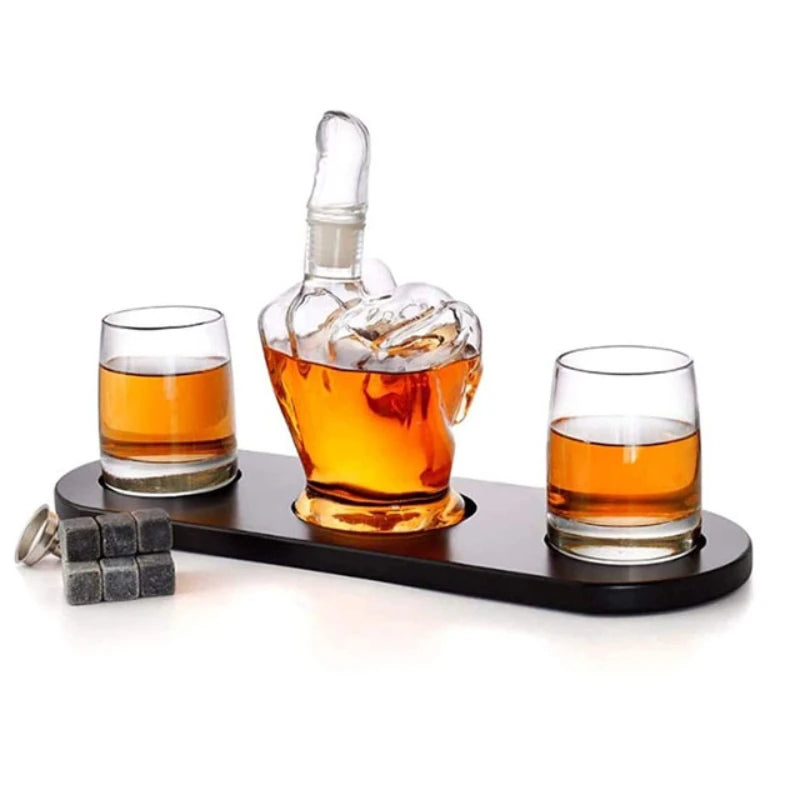 The Wine Savant Middle Finger Decanter Novelty Whiskey &amp; Wine Decanter Set