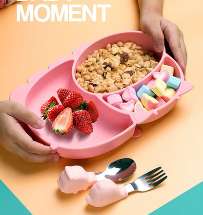 Baby All-In-One With Suction Cup Compartment Food Supplement Bowl Fork Spoon Feeding Tableware Set Children&