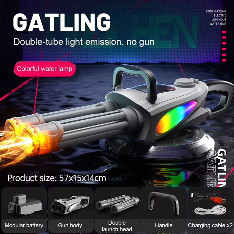 Electric LED Rotating Gatling Water Gun - Auto-Spray Blaster for Kids &amp; Adults (Summer Pool Toy)