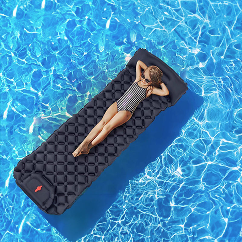 Outdoor double inflatable sleeping pad – with built-in pillow &amp; pump, for camping, backpacking, hiking.