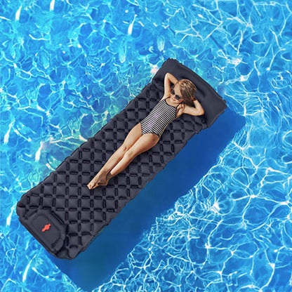 Outdoor double inflatable sleeping pad – with built-in pillow &amp; pump, for camping, backpacking, hiking.