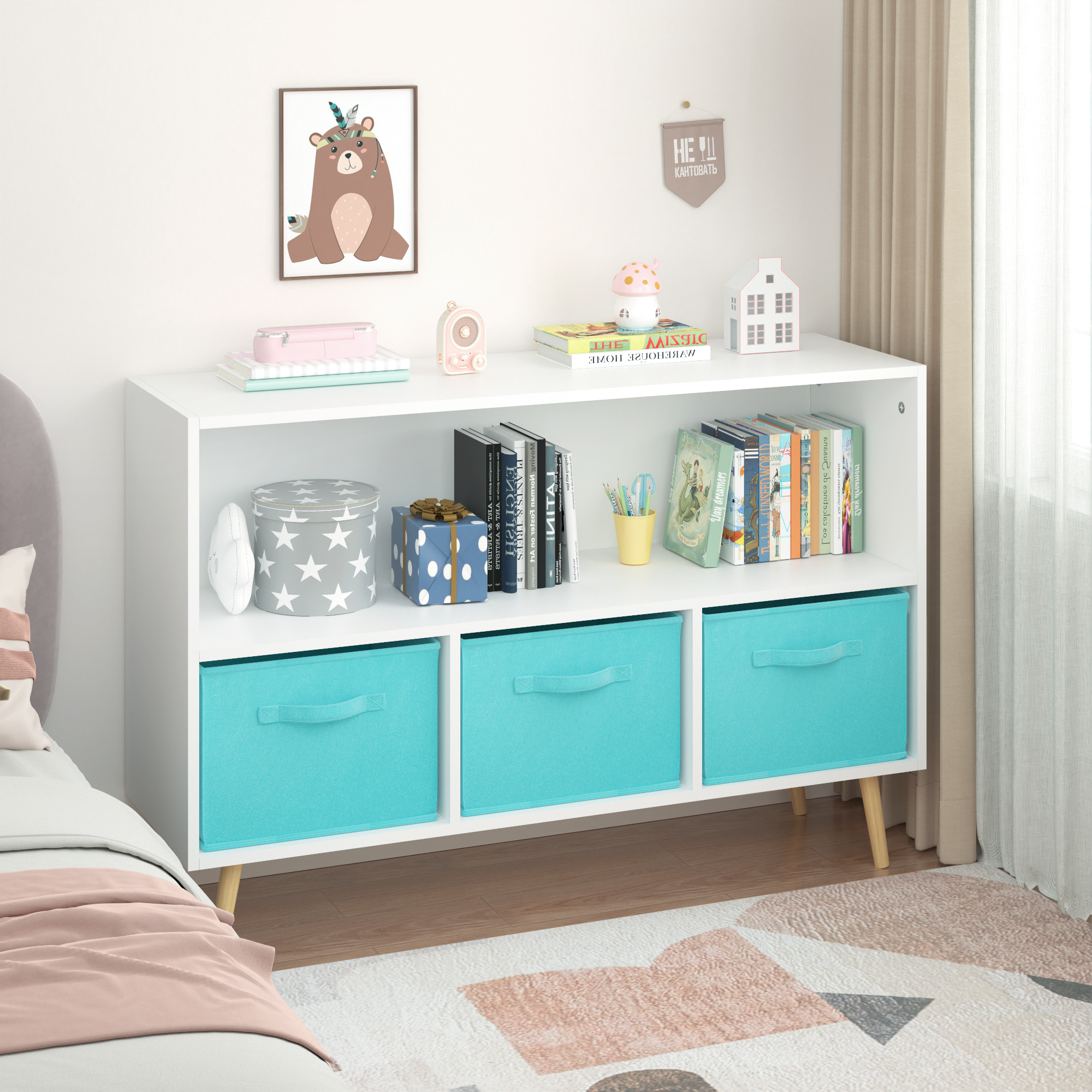 Kids bookcase with Collapsible Fabric Drawers Children&
