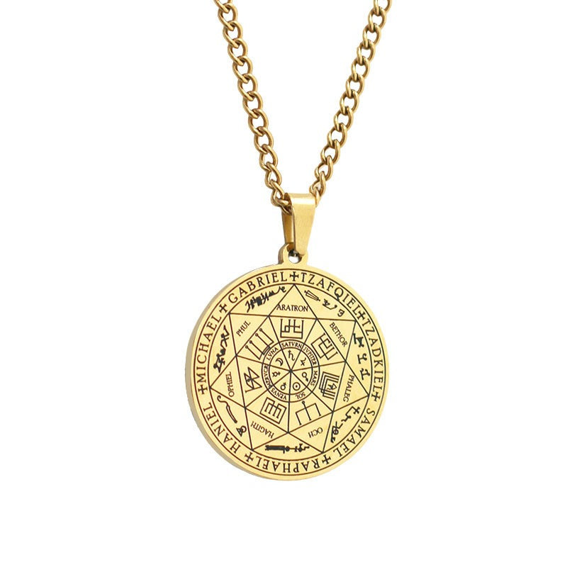 Stainless Steel Necklace Jewelry Seven Angels Magic Circle Pendant DIY Accessories Men&