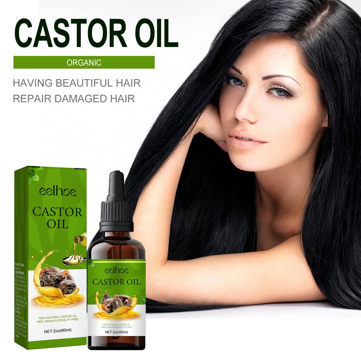 Organic Castor Oil, Moisturizing And Smoothing Hair Repair Ironing And Dyeing Damaged Dry Hair Care Essential Oil