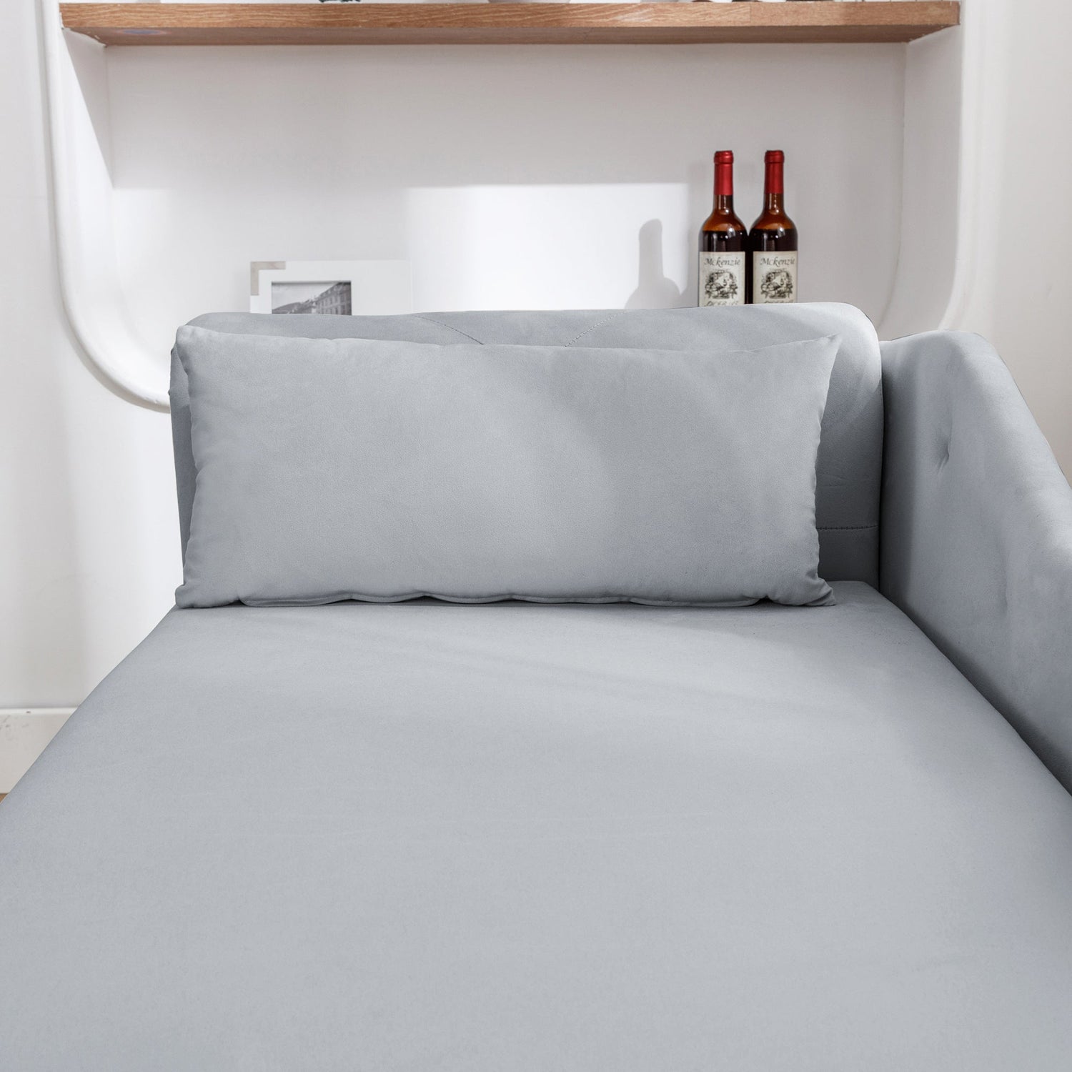 Grey Chaise Lounge Indoor Velvet Lounge Chair for Bedroom with Storage &amp; Pillow Modern Upholstered Rolled Arm Chase Lounge