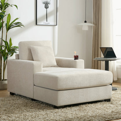 39.7" Oversized Chaise Lounger Modern Style Sofa Couch ,with Pillows, Charge Station &amp; Cup Holders, Chenille Fabric, Cream