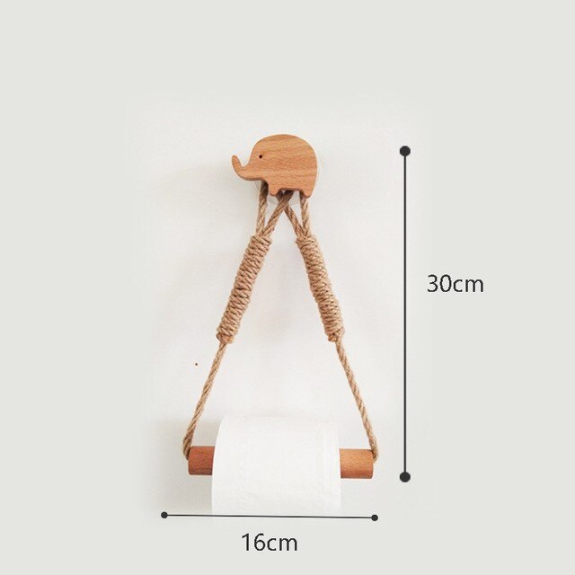 Nordic Indoor Wooden Solid Wood Hemp Rope Animal Tissue Holder Children&