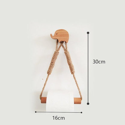 Nordic Indoor Wooden Solid Wood Hemp Rope Animal Tissue Holder Children&