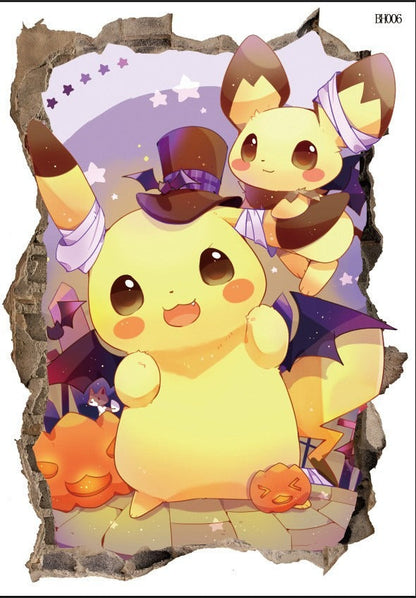 New 3D Pikachu Wall Sticker Pok é mon Wallpaper Self adhesive Cartoon Graffiti Anime Poster Children&