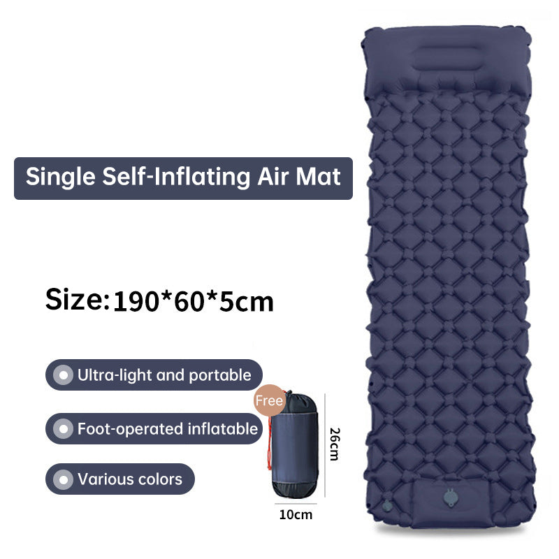Outdoor double inflatable sleeping pad – with built-in pillow &amp; pump, for camping, backpacking, hiking.