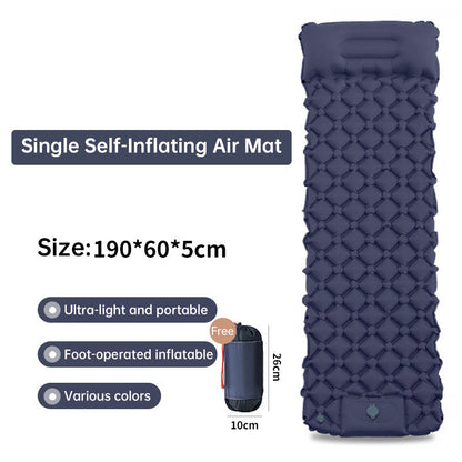 Outdoor double inflatable sleeping pad – with built-in pillow &amp; pump, for camping, backpacking, hiking.