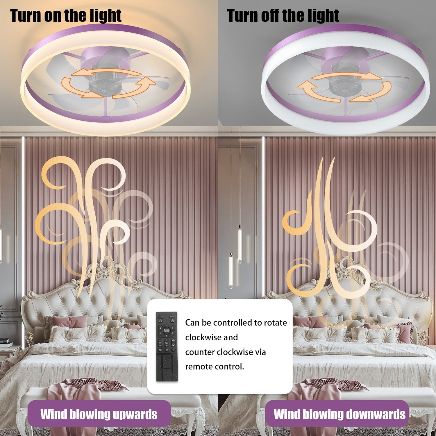 Purple Dimmable LED Ceiling Fan