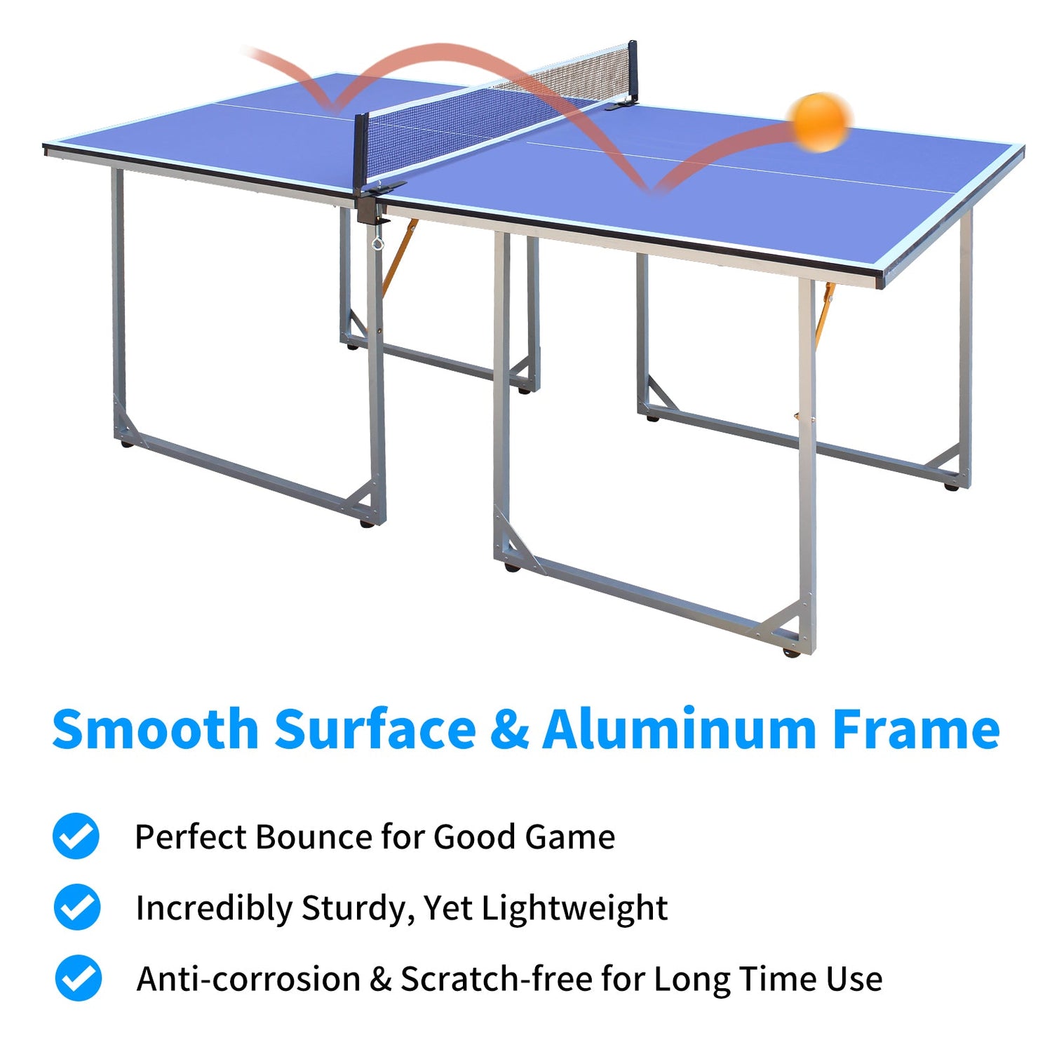 6ft Mid-Size Table Tennis Table Foldable &amp; Portable Ping Pong Table Set for Indoor &amp; Outdoor Games with Net