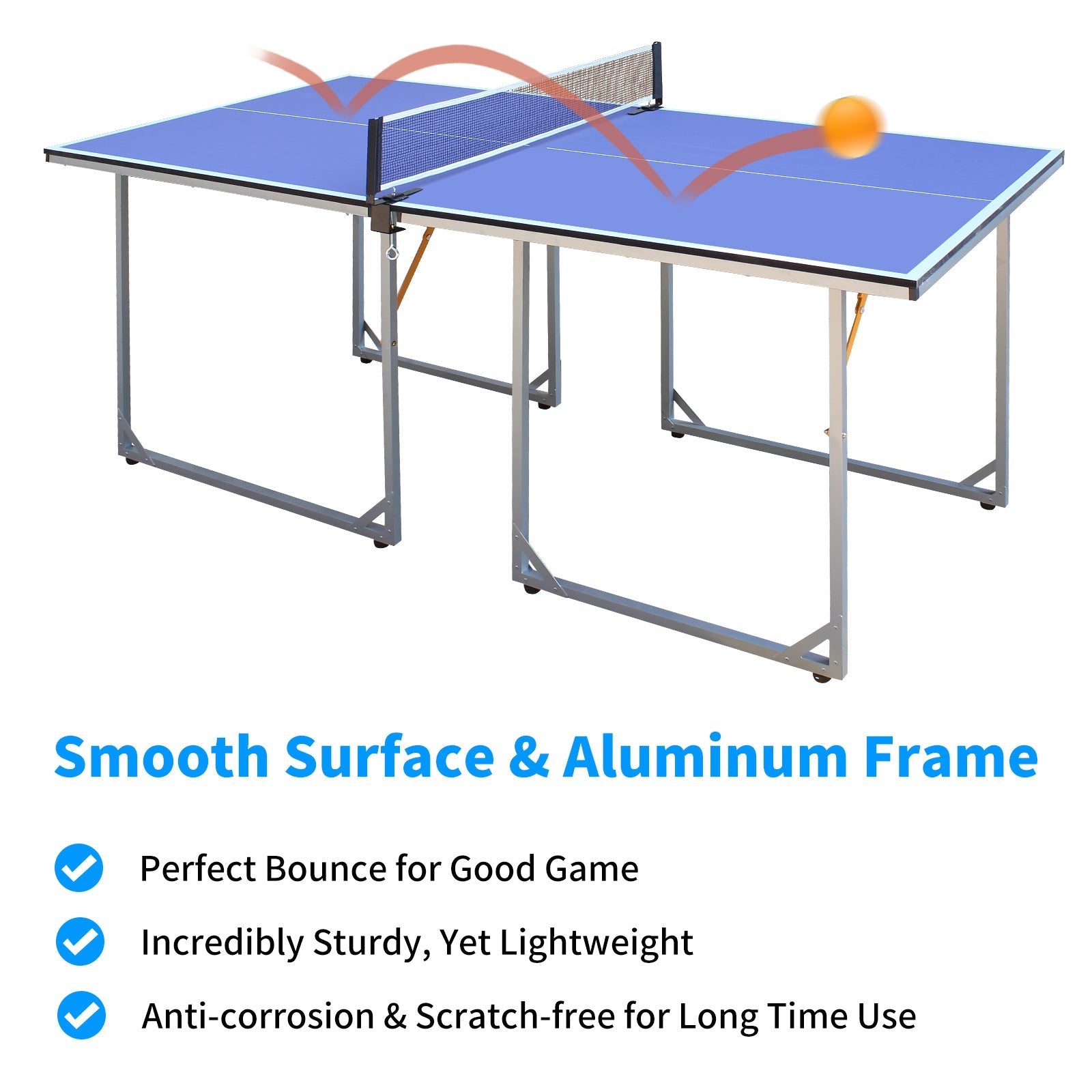 6ft Mid-Size Table Tennis Table Foldable &amp; Portable Ping Pong Table Set for Indoor &amp; Outdoor Games with Net