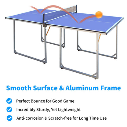6ft Mid-Size Table Tennis Table Foldable &amp; Portable Ping Pong Table Set for Indoor &amp; Outdoor Games with Net