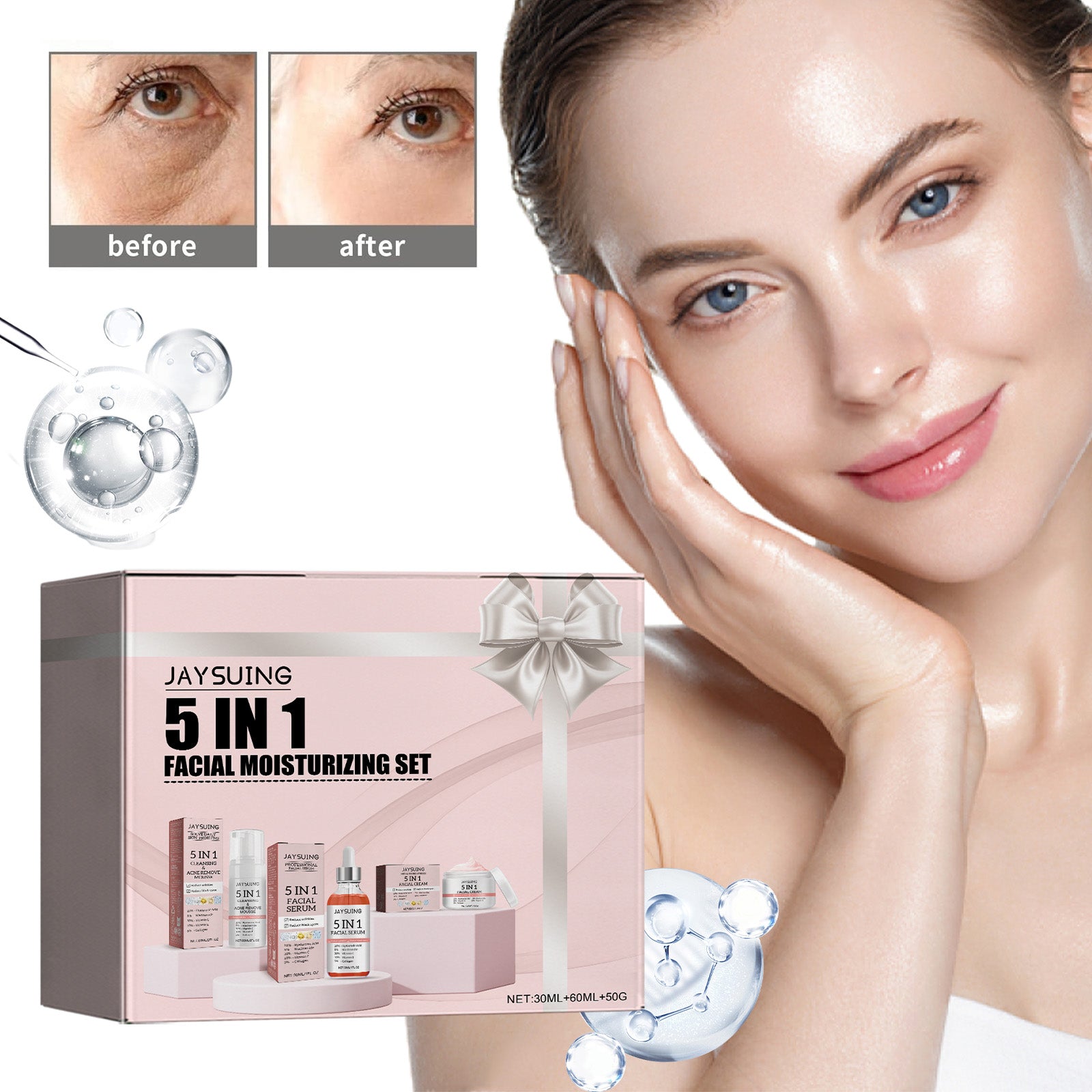 5 In 1 Facial Moisturizer Set, Hydrating And Moisturizing Deep Moisturizing Whitening, Brightening And Firming Skin