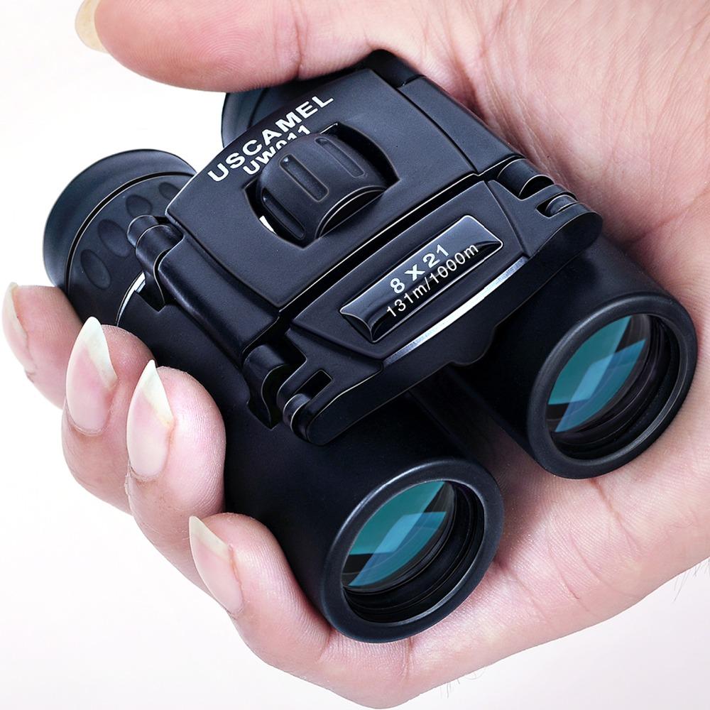 USCAMEL 8x21 Compact Zoom Binoculars Long Range 3000m Folding HD Powerful Mini Telescope Bak4 FMC Optics Hunting Sports Black