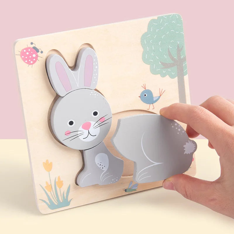 Wooden New Cartoon Animal Stereoscopic Plane Puzzle for Early Childhood Education Cognitive Puzzle Puzzle Toy