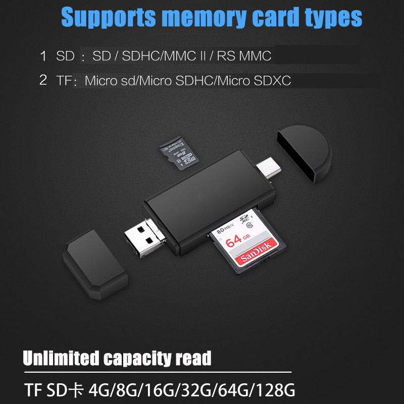 Type C &amp; micro USB &amp; USB 3 In 1 OTG Card Reader  High-speed USB2.0 Universal OTG TF/SD for Android Computer Extension Headers