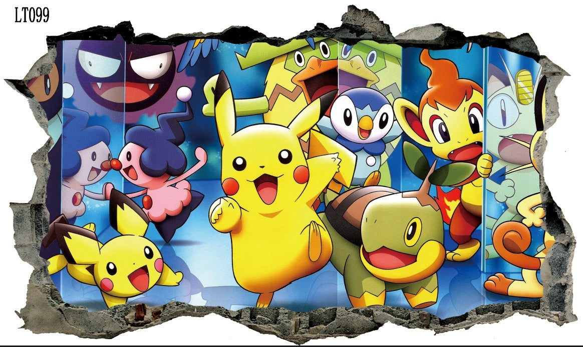 New 3D Pikachu Wall Sticker Pok é mon Wallpaper Self adhesive Cartoon Graffiti Anime Poster Children&