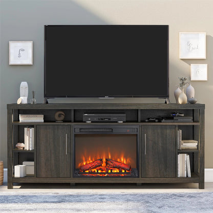23 inch electric fireplace insert ultra thin heater with log set &amp; realistic flame remote control