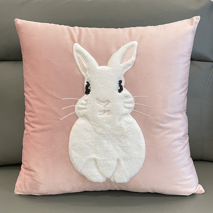 Soft Rabbit Pillow Cover Sofa Cushion Velvet Embroidered Pillow Girl&