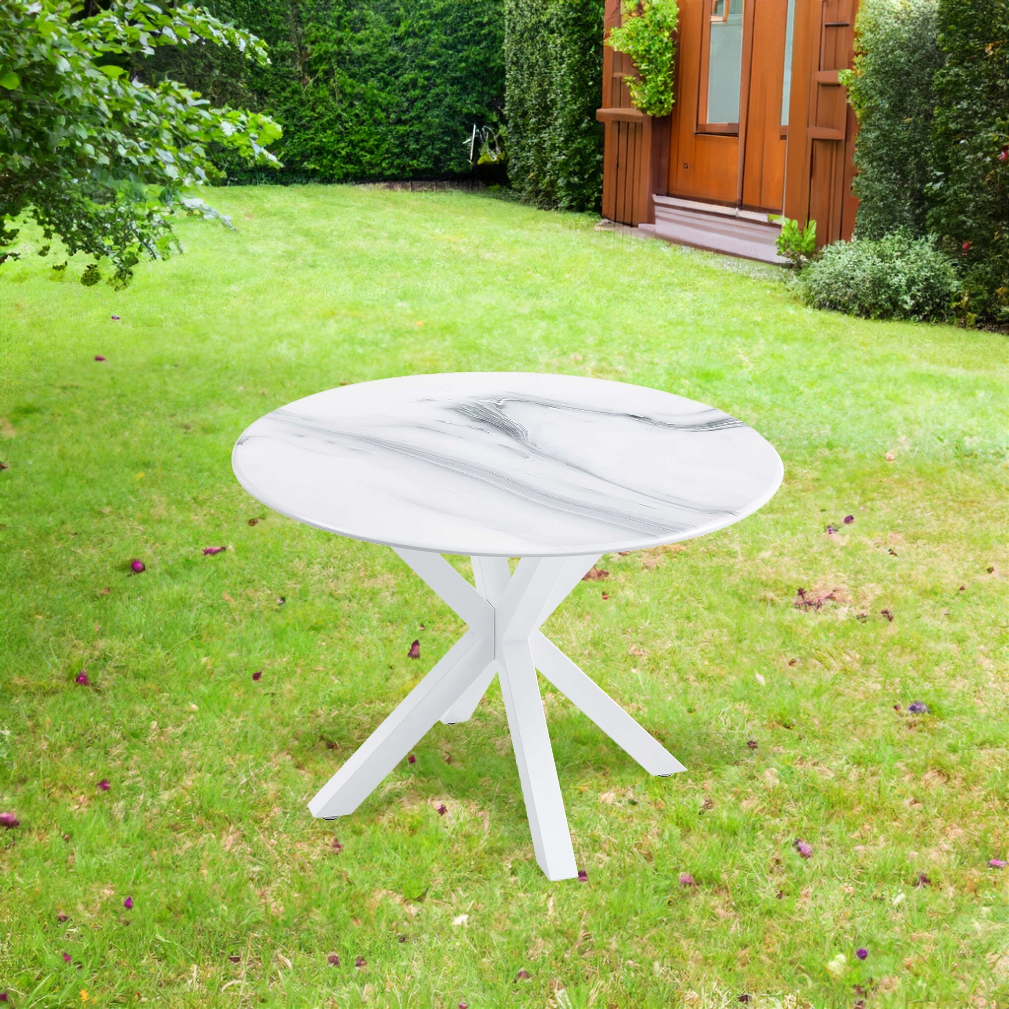 42.1 "White dining table for 4-6 people medieval dining table with circular Mdf tabletop leisure coffee table