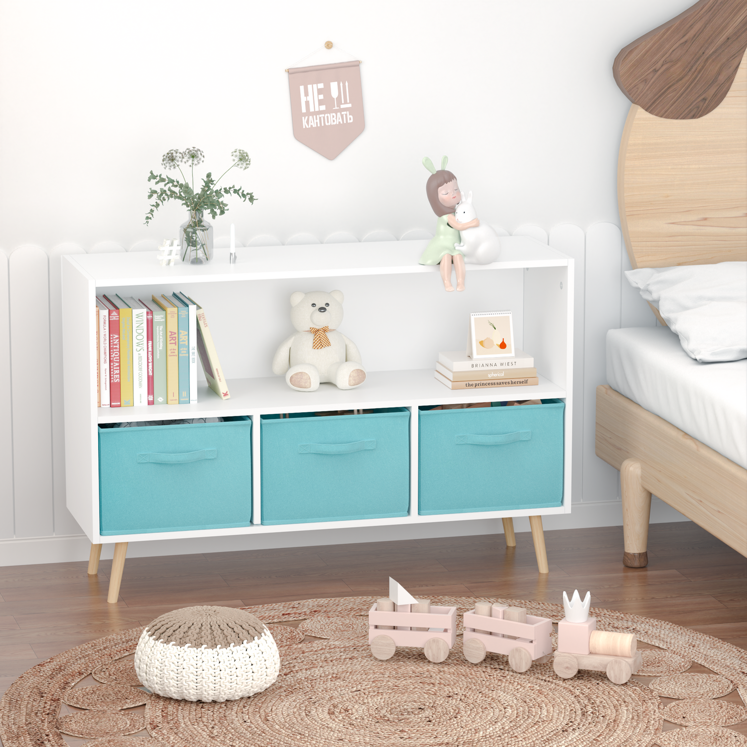 Kids bookcase with Collapsible Fabric Drawers Children&