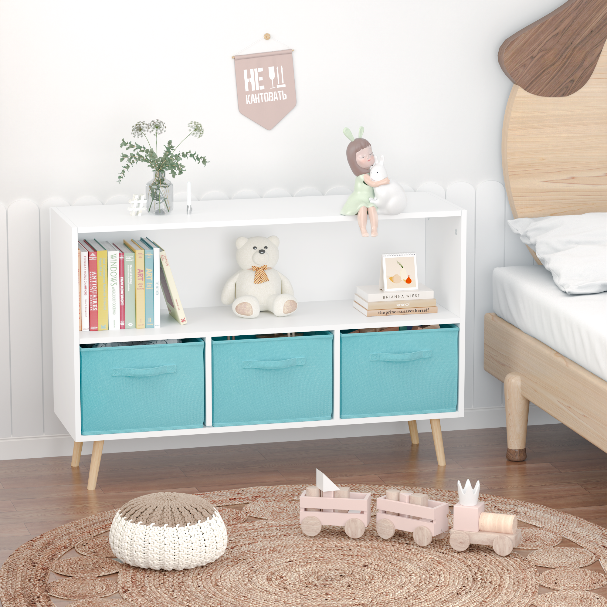 Kids bookcase with Collapsible Fabric Drawers Children&