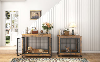 Furniture Dog Cage Crate with Double Doors, Rustic Brown, 38.58&