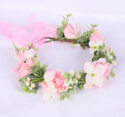 Spring flower wreath, fresh simulation flower headdress, green plants, flowers, crown, bride&