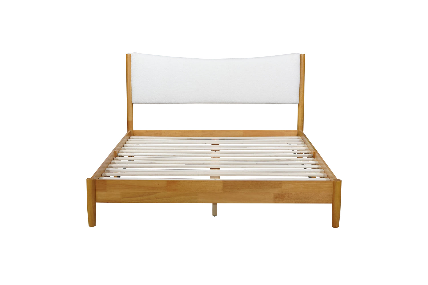 Queen Size Rubber Wooden , Solid Wooden Bed with Teddy Velvet Cushion Upholstered Headboard, Enhanced by Support Feet
