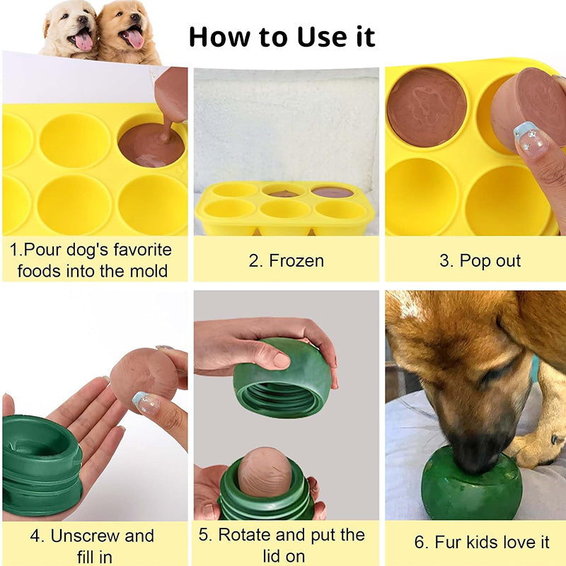 6 - cavity dog treat molds , compatible with Woof &amp; Power Chewer Pupsicle, silicone for frozen treats, reusable for Pupsicle toy