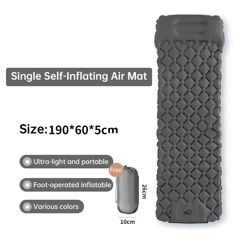Outdoor double inflatable sleeping pad – with built-in pillow &amp; pump, for camping, backpacking, hiking.