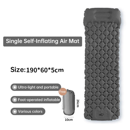 Outdoor double inflatable sleeping pad – with built-in pillow &amp; pump, for camping, backpacking, hiking.