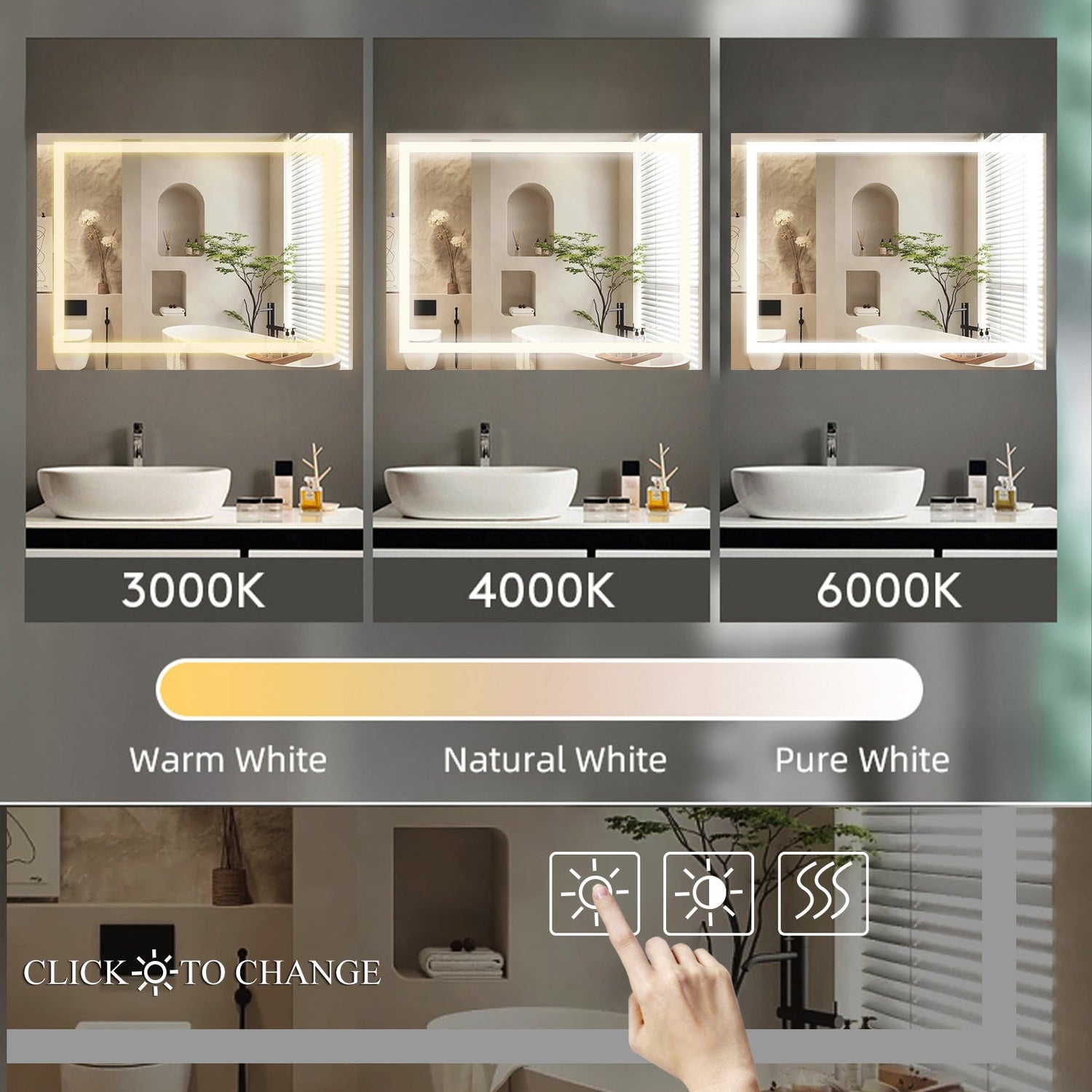 LED Bathroom Mirror 48x 36 Inch with lights, anti-Fog &amp; Dimming Led Bathroom Vanity Mirror