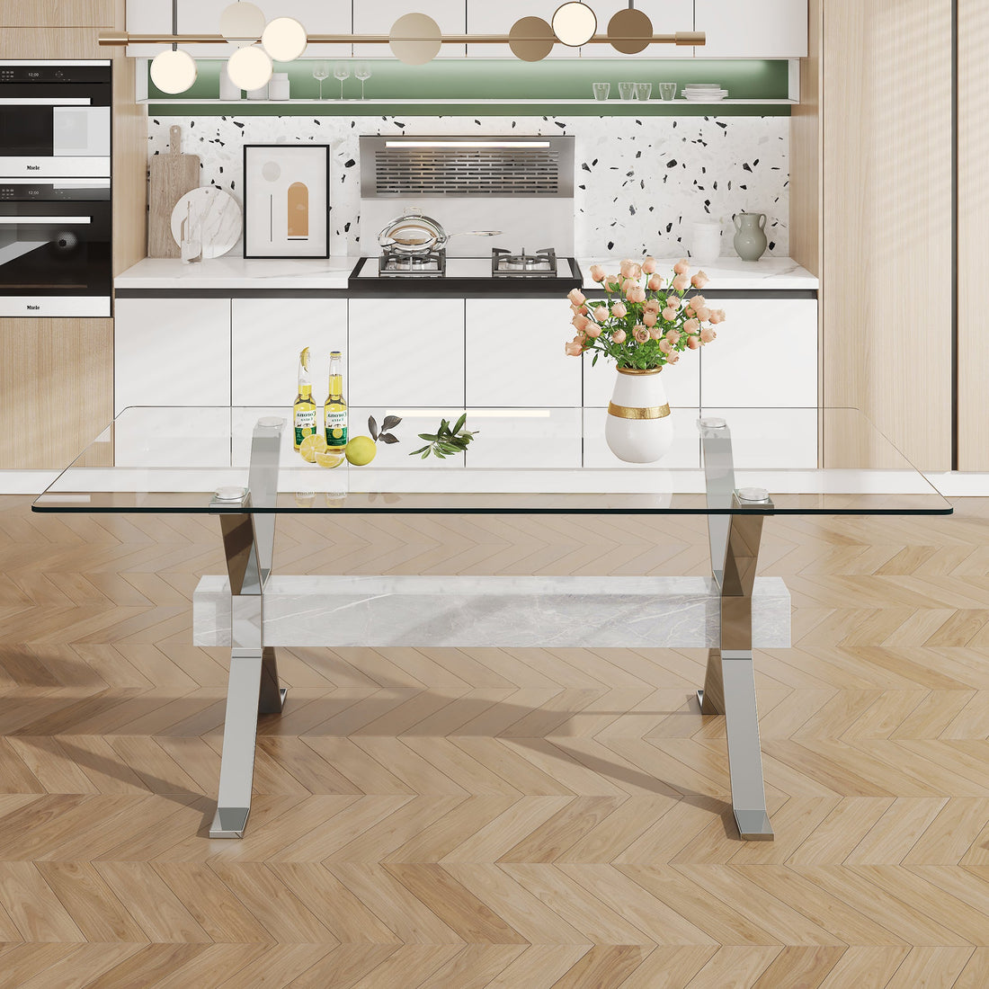 Dining table Modern tempered glass dining table 79 &