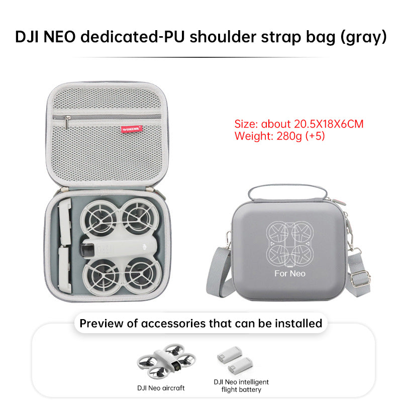 Protective grey hard case for DJI Neo. Two-way zipper, compact, for travel &amp; protection. (Case only)