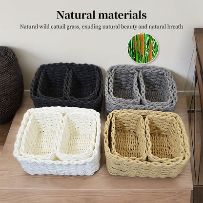 3-Piece Handmade Straw-Woven Paper-Rope Storage Baskets (Decorative &amp; Office Use)
