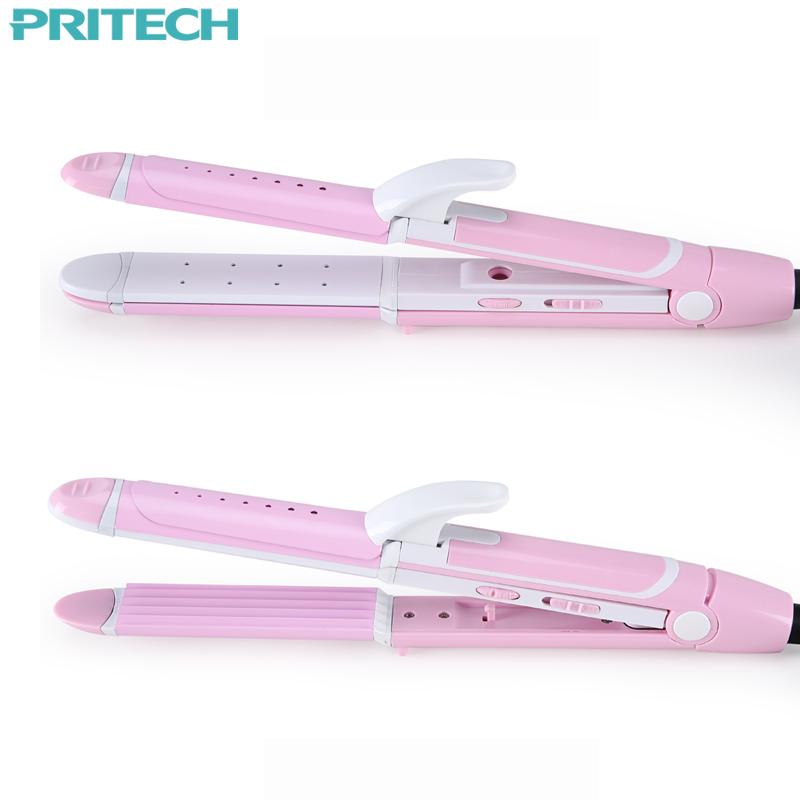 Pritech New Electric 3 In 1 Hair Straightener Curling Irons For Wet&amp;Dry Professional Hair Curler Styling