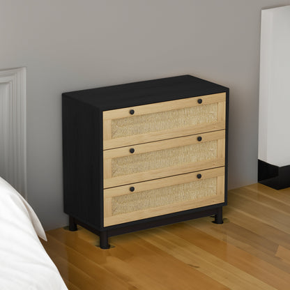 30.31"3-Drawers Storage Cabinet Rope Woven Drawer,for Bedroom,Living Room,Dining Room,Hallways,Black