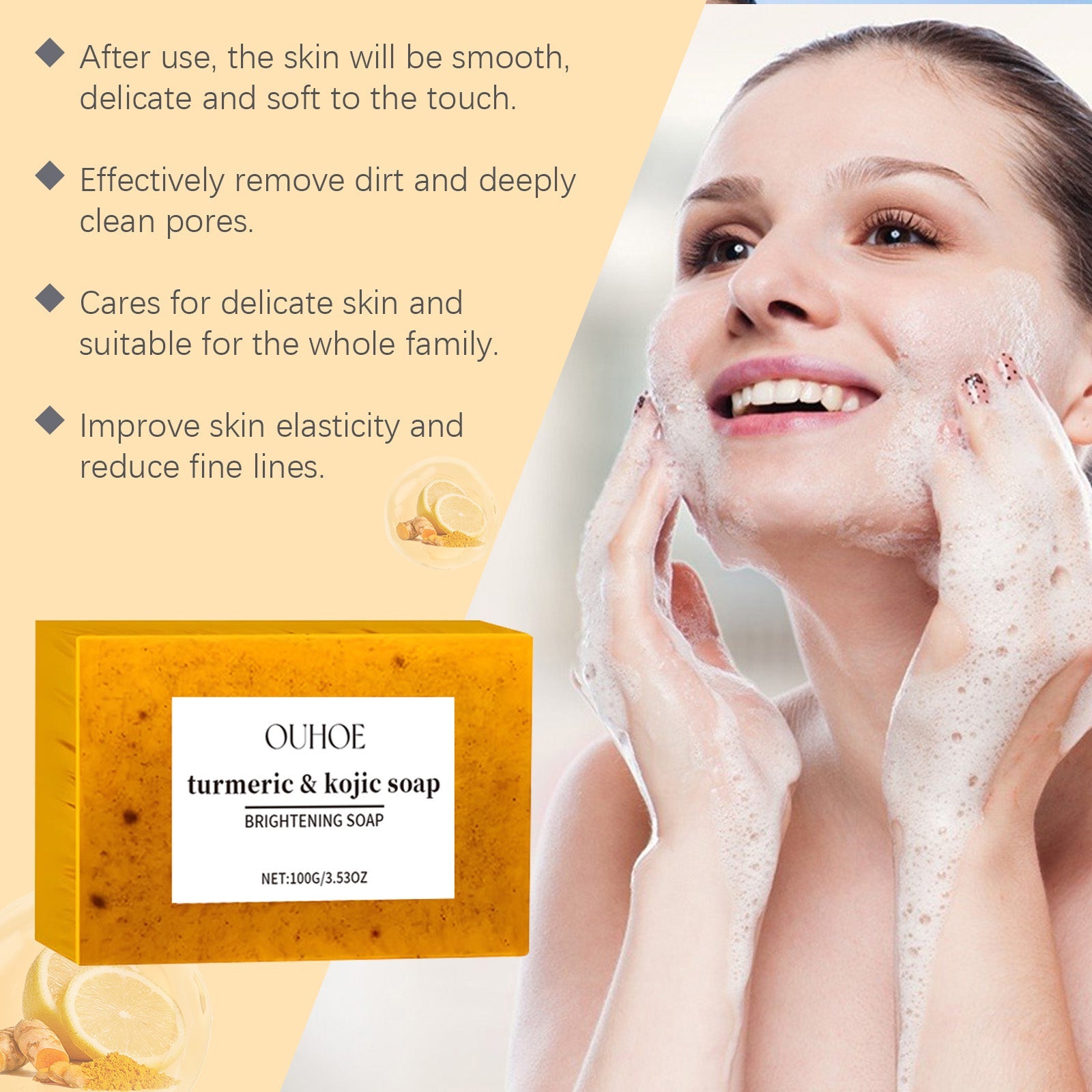 Turmeric &amp; Kojic Soap, Gentle Cleansing Skin Moisturizing Facial Body Care Soap