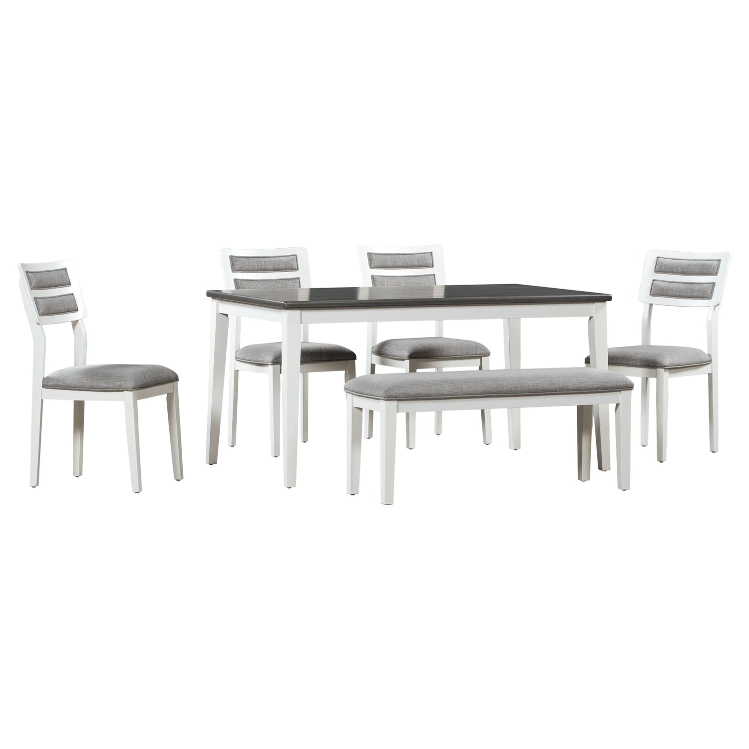 TREXM Classic and Traditional Style 6 - Piece Dining Set, Includes Dining Table  4 Upholstered Chairs &amp; Bench (White+Gray)